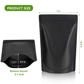 Durimoiy 50 Pack Resealable Stand Up Bags - Foil Pouch Sealable Bags for Packaging（Matte Black, 7" x 10.2"）