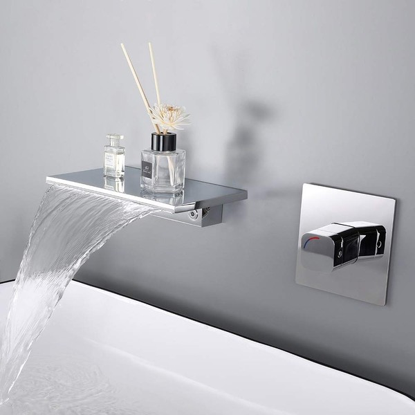 JiuZhuo Modern Single Handle Wall Mounted Waterfall Bathroom Sink Faucet in Chrome