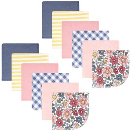 Hudson Baby Unisex Baby Flannel Cotton Washcloths, Pink Blue Pretty Floral 12 Pack, One Size