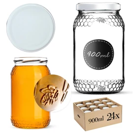 KADAX Honey Jars 900 ml Preserving Jars with fi82 mm Screw Lids for Honey, Jam Jars, Screw Jars, Preserving Jars (White, Pack of 24)