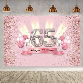 65. Geburtstag Deko für Frauen, 65 Geburtstag Banner, 65. Geburtstagsfeier Poster Foto Hintergrund, 65 Geburtstag Party Kuchen/Tabelle/Mauer/Garten Dekoration Plakat