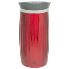 Zak Designs Fluted Stainless Steel Double Wall Vacuum Tumbler with Insulated Button Lid Ruby, 12 oz, Multicolor