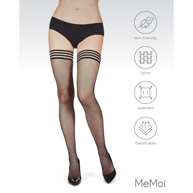 MeMoi Backseam Fishnet Thigh High Stockings, Nylon Fishnet Stockings for