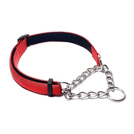 PUROAYET Martingale Collar for Dogs Reflective Nylon Dog Training Collars Soft Padded No Pull Adjustable Collars Stainless Steel Chain Collar for Large/Medium/Small Dogs (Red,M)
