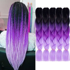 AIDUSA Colors Braiding Hair 5pcs Synthetic Afro Braid Hair Extensions 24 Inch 3 Tones for Women Braids Twist Crochet Braids 100g(#C13 Black to Purple)