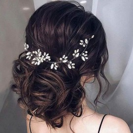 Gorais Crystal Bride Wedding Headband Silver Pearl Bridal Hair Vine Hair Accessories for Women and Girls