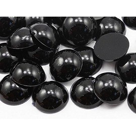 9mm Jet Black H101 Flat Back Acrylic Round Cabochons Plastic Pearl Gems For Jewelry Making Costume Making Cosplay Jewels Embelishments - 75 Pieces