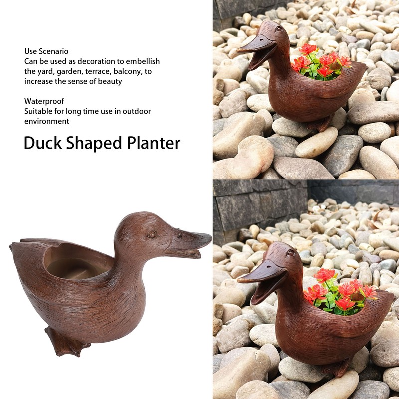 Duck Shaped Planter Resin Waterproof Decorative Animal Flower Pot for