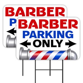 Vista Products Barber Shop Parking Only - Haircuts 2 Pack Double-Sided Yard Signs 16" x 24" with Metal Stakes (Made in Texas)