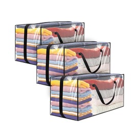 JF HOME BLISS 3 Packs 40L Clear Storage Bags – Heavy Duty Transparent Organizer with Zippers for Clothes, Bedding, Moving, Plastic Foldable Storage Bag Set(3PCS, 40L)