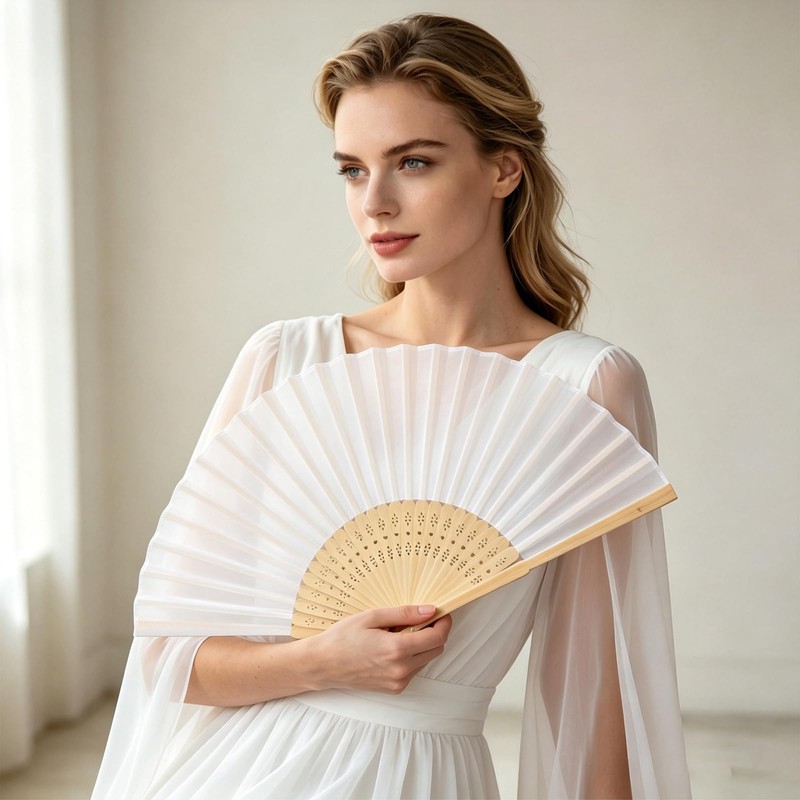FVBKCOT 2 Pieces White Wedding Fans, Hand Fan Folding, Folding