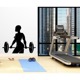 Gym Wall Stickers Decor – Fitness Girl with Barbell Vinyl Wall Decals – Motivational Gym Sticker for Bedroom Or Living Room – Workout Wall Sticker Decoration 048LU