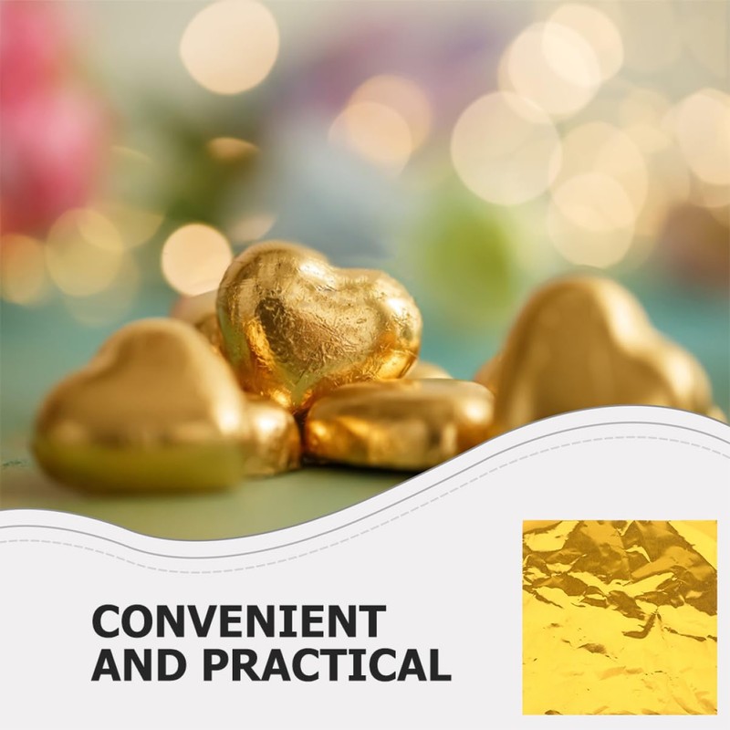KICHOUSE Homemade Candy Wrappers 200pcs Square Golden Foil Wrappers Personal