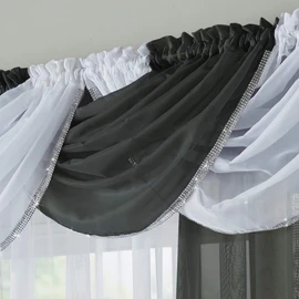 Alan Symonds Sheer Rod Pocket Slot Top Plain Voile Swag with Glitter Trim 22" x 18" (56x46cm) (Black)