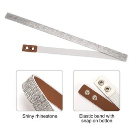 YooAi Silver Belts for Women Dress Rhinestone Skinny Elastic Waist Belt for Women Ladies Girls, White (1 Pack)