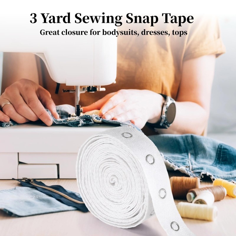 3 Yards Snap Tape Trim, Soft Snap Ribbon with Stainless