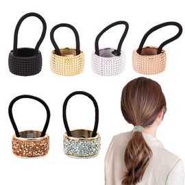 KASESSS Pack of 6 Ponytail Circle Hair Band, Holder Hair Scrunchie, Multicolour Ponytail Holder with Rope, Elastic, Rhinestone Cuff, Hair Bobbles, Gothic Punk Hair Accessories for Everyday, Party,