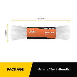 Kamu Synber 550 Paracord 4 mm 15 m Type III Cord 7 Strands Nylon Rope Parachute Cord for Crafts, Outdoor, Camping, Survival | Load Capacity 250 kg | White