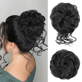 Vigorous Messy Bun Hair Piece for Women - 2PCS Synthetic Hair Pieces with Tousled Updo Hair Buns & Wavy Curly Texture Scrunchies Chignon Ponytail  - Easy to Wear & Versatile for Daily Use:_12/24# Liqht Brown mix Blonde