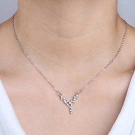 Sliver CZ Pendant Necklace Choker Cubic Zirconia Necklace Crystal Y-Shaped Necklace Diamond Dainty Necklace Thin Chain Simple Necklace Mini Rhinestone for Women Wedding Bridesmaid, Zinc