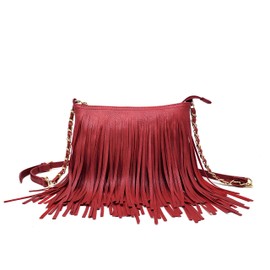 Solene Fringe Crossbody Shoulder Bag with Strap, Tassel Messenger bag, Country Style Western Fringe Purse for Women - E031(Red)