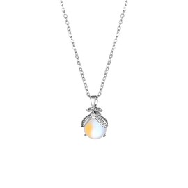 COYUN Regenbogen Mondstein Edelstein Anhänger oval, Ketten für Damen, Halskette Damen Anhänger Rund mit Mondstein, Halskette Mondstein Schmuck, Halskette Damen Silber Geschenk für Damen