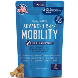 iHeartDogs Hip & Joint Supplement for Dogs - Advanced 8-in-1 Dog Joint Supplement Chews with Glucosamine, Chondroitin, Turmeric, Devil's Claw, Green Lipped Mussel, Hemp, Yucca, Boswellia & MSM - 90 Ct