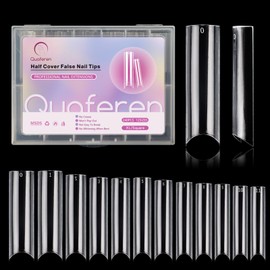 Clear Square 240PCS XXL Extra Long C Curve False Nail Tips for Acrylic Nails Professional, Half Cover Straight Nail Tips, Artificial Nails Extension Fake Nail Tips 12 Sizes