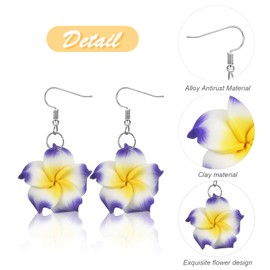 PHOGARY 6 Pairs of Colourful Flower Earrings, Plumeria Earrings Set, Gifts for Women, Hawaii Jewellery, Clay Earrings, BFF Gifts, Luau, Hawaiian, Holiday, Beach, Wedding Earrings, Hanging Hibiscus