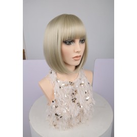 Kurze Bob Haar Perücken gerade mit flachen Bangs synthetische bunte Cosplay tägliche Party Perücke für Frauen (Blond, 12 zoll/30 cm)