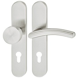 JUVA Long Plate Handle Set - Door Fitting Left - 1 Piece Door Handle Set for Room Doors with Mounting Material - Door Handles Matte Brushed Stainless Steel - Door Handle Set