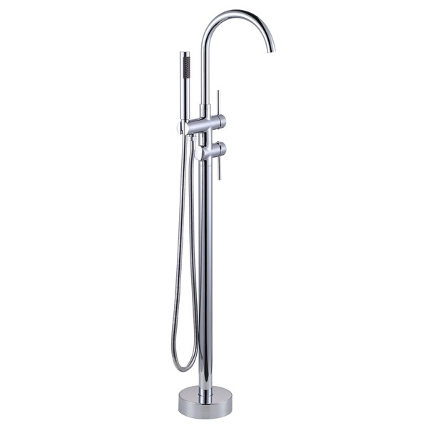 Freestanding Tub Filler Faucet Chrome: High Flow Brass Floor Mount