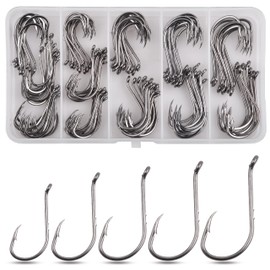 Octopus Fishing Hooks Kit, 130 Pieces Bait Hooks with Carbon Steel Barbed Hooks, Octopus Circle Hooks, Offset Jig Fishing Hooks for Freshwater Saltwater, Assorted Size 1/0-5/0
