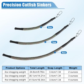 Dragging Weights for Catfish, 5pcs Rattle Snake Dragging Weights No Snag Sinker Dragging Drift Weight Snagless Catfish Sinkers for Dragging Trolling Drifting Catfishing Tackle and Gear (5pcs, 2oz)