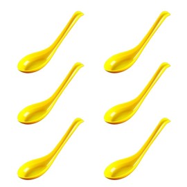 Rice Spoons Ramen Noodle Soup Ladle Red Soup Spoons Serving Spoons Chinese Won Ton Soup Spoon Asian Plain Style Soup Spoons (6, Yellow)
