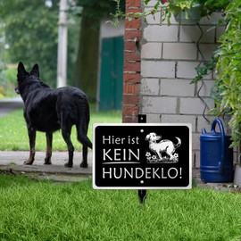 Goodvia Kein Hundeklo Sign Metal 20 x 30 cm, Brushed Aluminium Surface, Hier ist kein Hundeklo Sign with Holder, Weatherproof & Easy to Assemble, Black, Pack of 1