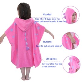 LOLANTA Kids Dinosaur Hooded Bath Towel Beach Towelling Poncho,Children Swim Cover-Ups 100% Cotton(Pink B,5-7 Years,Tag Size M)