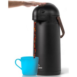 Thermal Coffee Carafe 101Oz w/Wood Trim, Keeps Coffee Hot for 12Hrs & Cold for 36Hrs-Premium Stainless Steel Carafe for Hot Liquids, Easy One-Handed Dispensing for Office, Home, Party, Durable Airpot