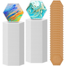 Suttmin 144 Pieces Ceramic Tiles for Crafts White Ceramic Coasters for Crafts Blank Unglazed Ceramic Tiles with Cork Backing Pads for Painting DIY Art Gift (Hexagon)