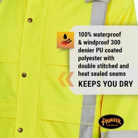 Pioneer Ripstop Hi Vis Rain Jacket for Men - Waterproof Safety Rain Gear for Work - Reflective - Class 3