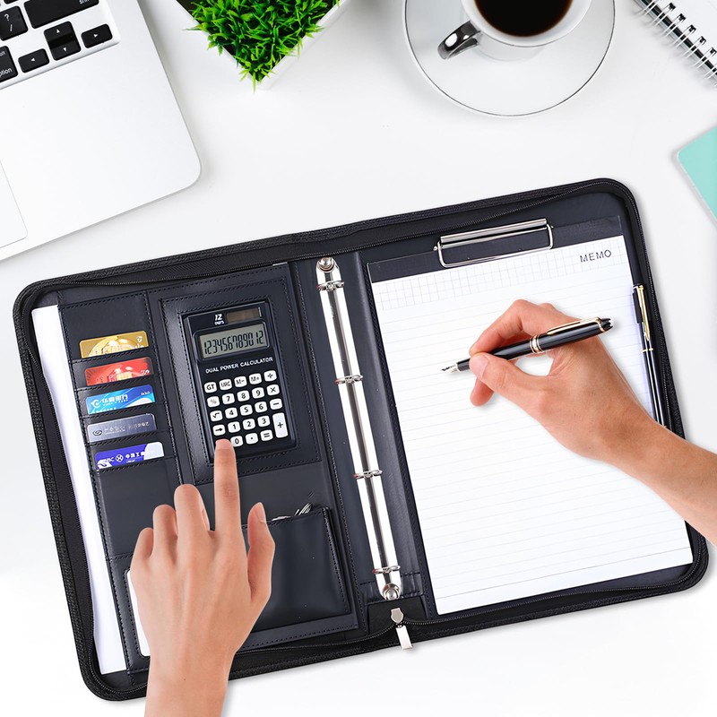 Colexy A4 Writing Case, Leather Conference Folder with Calculator, Waterproof