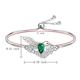 Hummingbird Bracelet for Women Sterling Silver Good Luck Cute Bird Bracelets Spiritual Hummingbird Mothers Day Christmas Gifts Emerald Adjustable