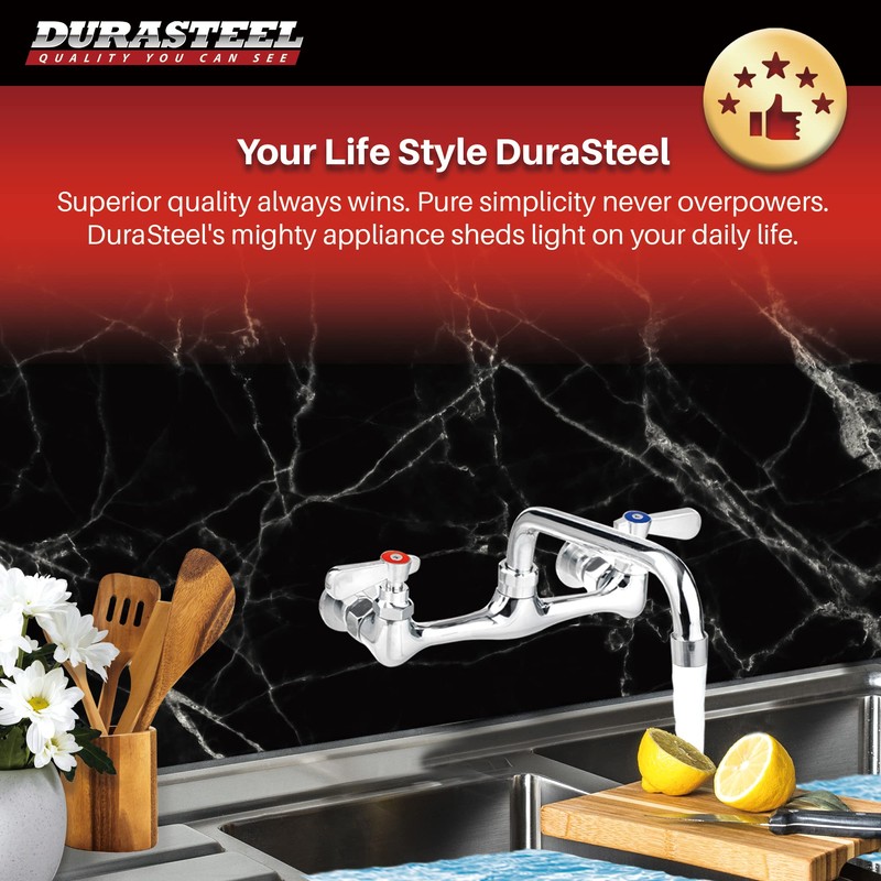 DuraSteel Commercial Kitchen Sink Faucet - No Lead 8" Center
