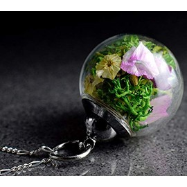 MadamLili - Echte Bl√ºten Bouquet Anh√§nger 2cm Rund - 925 Sterling Silber Kette 70cm - Handgefertigt - Blumenstrau√ü Moos Dillbl√ºten Naturschmuck - Exklusive Schmuckbox