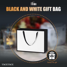 YACEYACE White and Black Gift Bags Bulk, 20Pcs 16"x6"x12" Extra Large White Gift Bags with Ribbon Handles, Paper Bags for Shopping, Party, Birthday