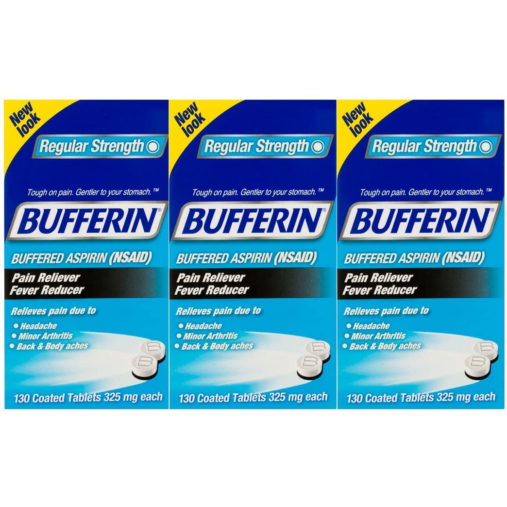 Bufferin Buffered Aspirin Pain Reliever/fever Reducer Coated Tablets, 325mg, 130 Ct, Pack of 3