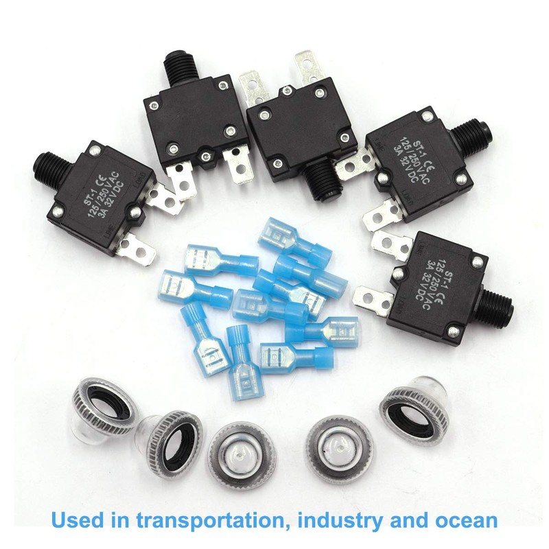 mxuteuk 5Pcs 10Amp Circuit Breakers Push Button Manual Reset 125/250V