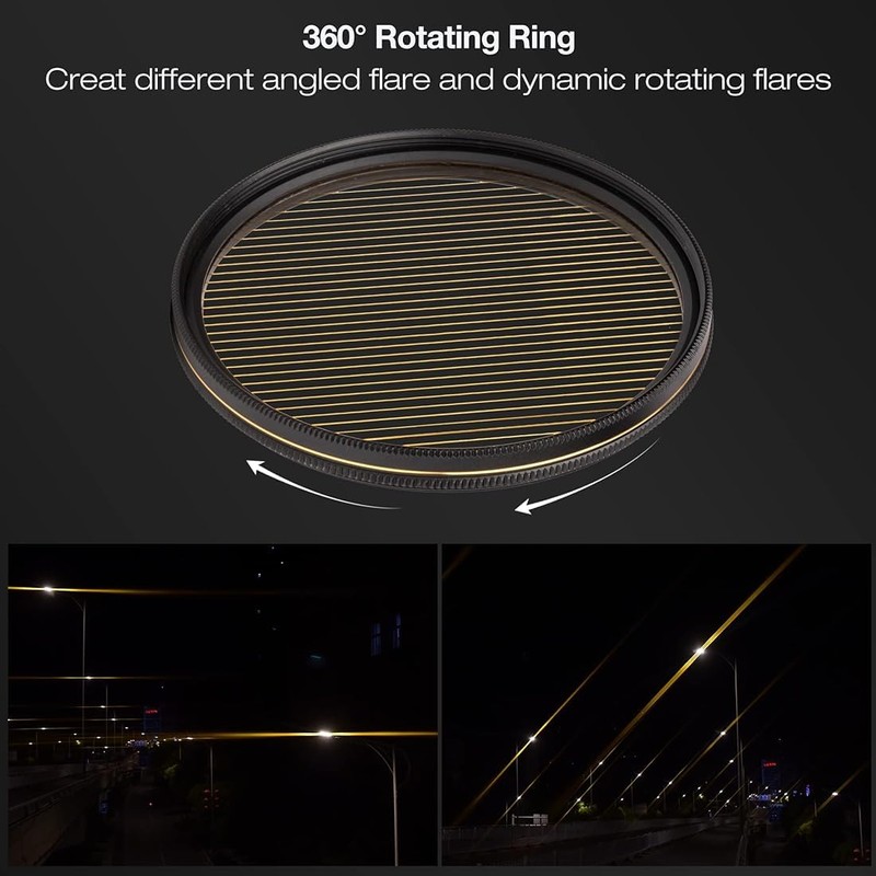 Walking Way 49MM Gold Streak Filter Variable Rotating Circular Anamorphic-Style