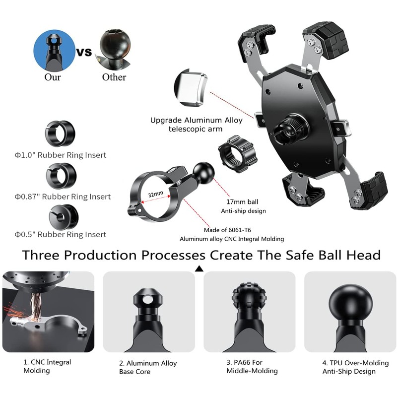 Kewig Motorcycle Phone Mount with Qi 15W Wireless Charger &