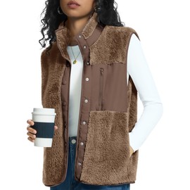 Rapbin Fall Vests for Women 2025 Windproof Buttoned Outerwear Khaki Womens Vest Stand Collar Sleeveless Coats with 3 Pockets, L